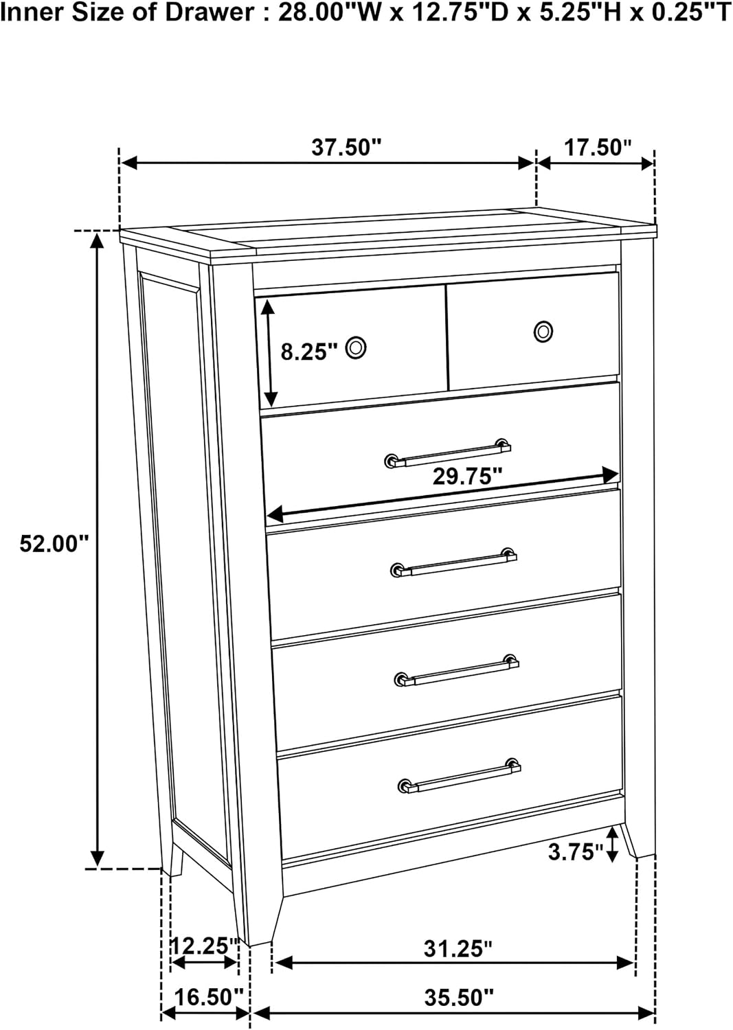 Coaster Home Furnishings - Hazlewood - Wood - 5-Drawer Chest with Bar Pull Handles, Full Extension Glides, Rustic Style and Tip-Over Restraint - Bedroom - Vineyard Oak - 207535