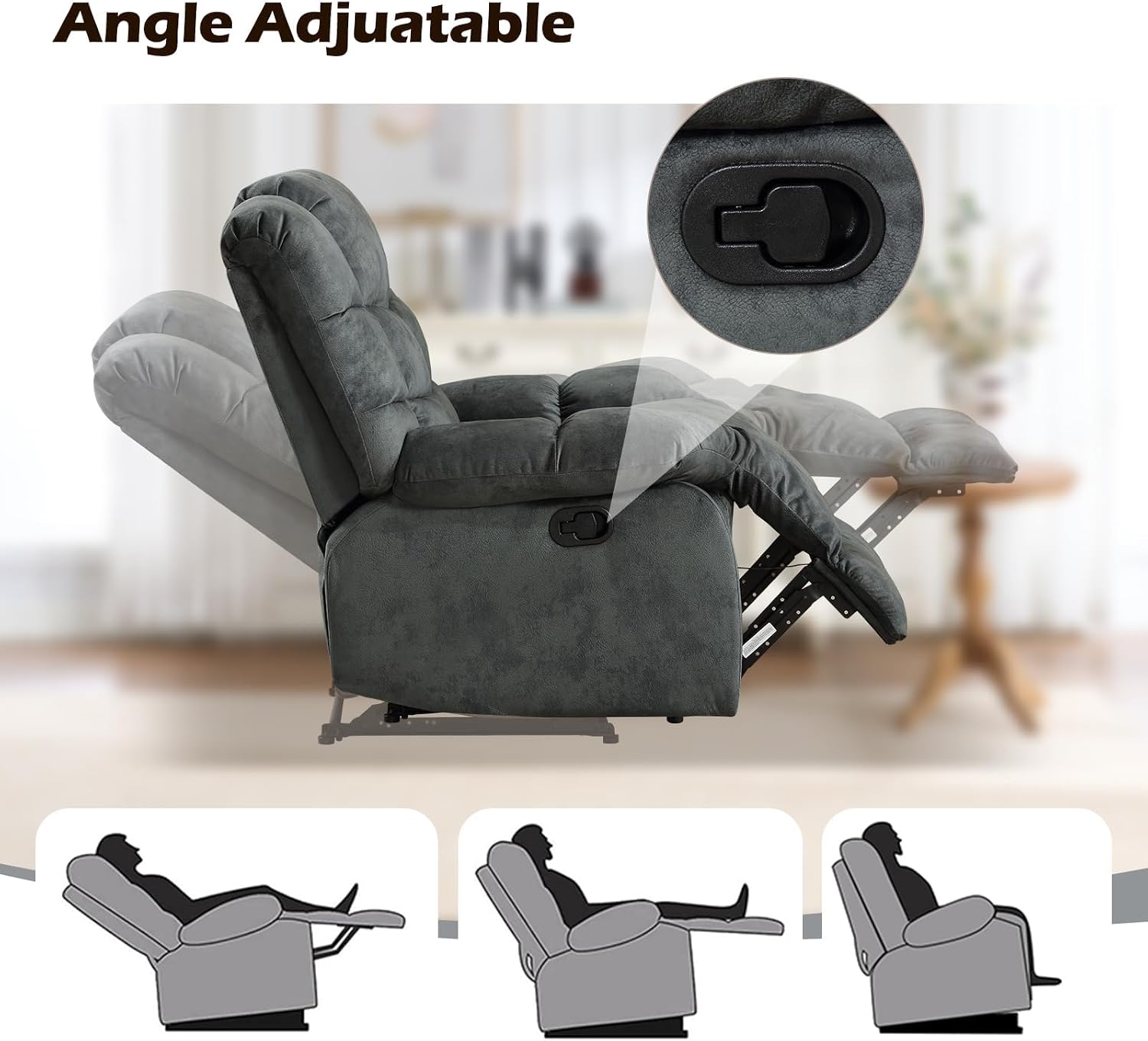 EBELLO Manual Recliner Couch Set, Soft Fabric Reclining Living Room Sofa Set, Included 2 Single Recliner Chair and 3PC Bonded Sofa Couch, Grey Green