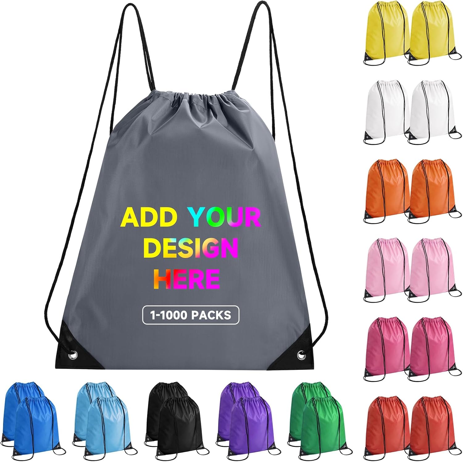 100 Pack Custom Drawstring Bags Bulk–Personalized LOGO/text Drawstring Backpack for Pet–Draw String Back Bag for Sport Travel Beach Party Business Activities(Dark gray)