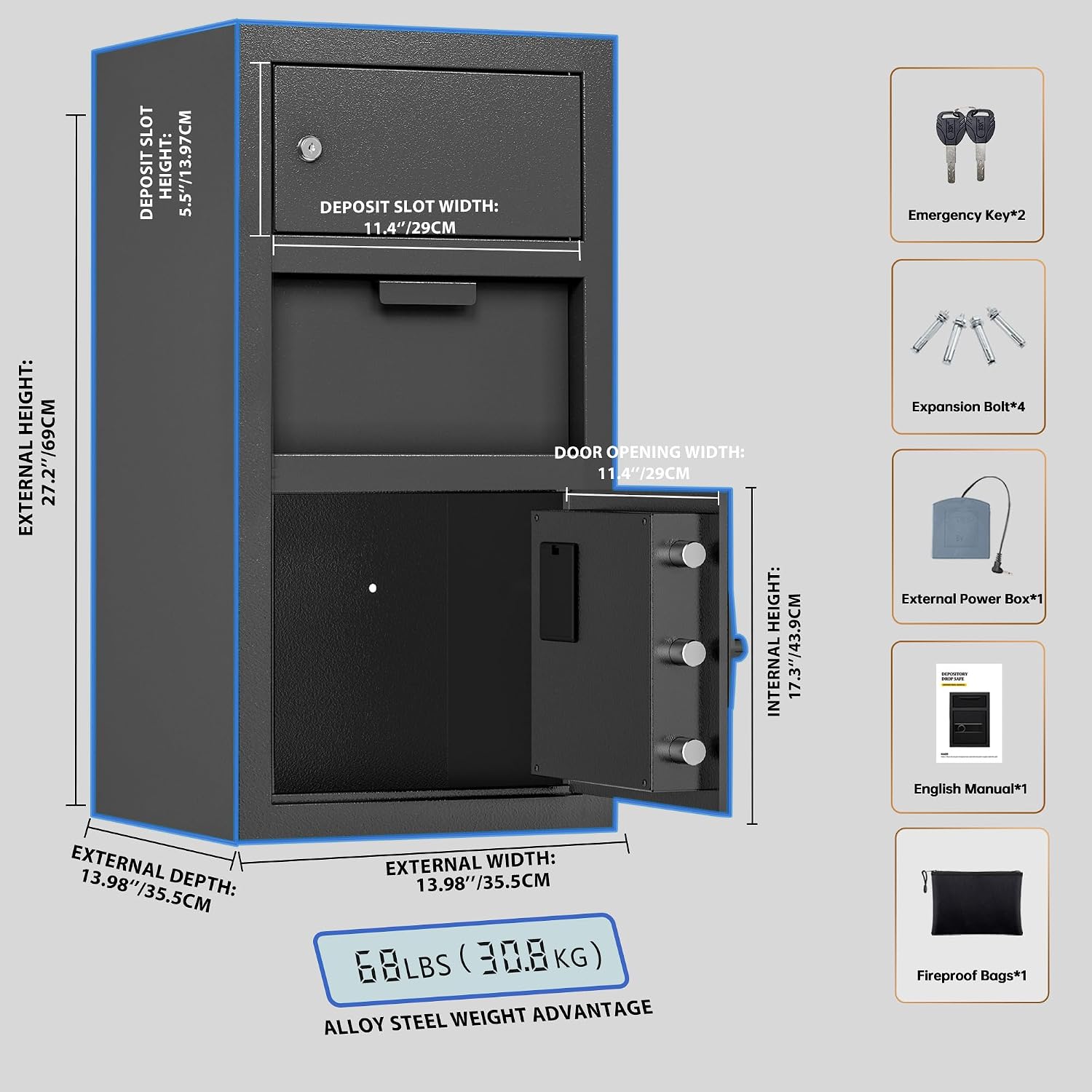KAER 6.5 CuFt Drop Safe for Business, Cash Safe with Drop Slot, 68 lbs Heavy Duty Money Safe Box with Deposit Slot, Anti-Theft Safety Boxes for Home Floor Safe, Quick Access Digital Keypad Keys