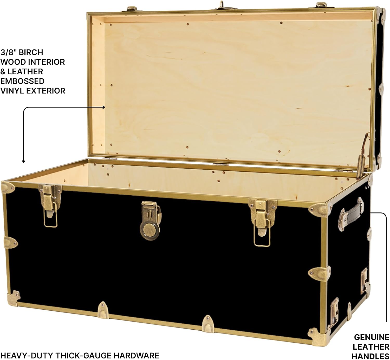 Rhino Trunk & Case Classic XXL College Trunk with Wheels, Antique Brass Hardware, Soft Close - 36'x18'x18', Seats 1500+ lbs, USA Made Secure Dorm Footlocker, Home Storage, Steamer Style Blanket Chest