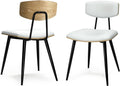 SIMPLIHOME Mavis Dining Chairs - Mid-Century Modern Iron Frame and Vegan Faux Leather Kitchen Chair Set in White, Dining Room Seating with Curved Wood Veneer Backrest and Padded Seat (Set of 2)