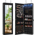 Giantex Wall Door Mounted Jewelry Cabinet with Full Length Mirror, Lockable Over Door Jewelry Armoire with LED Lights, 47.5' Large Jewelry Storage Organizer with 6 Drawers, Black