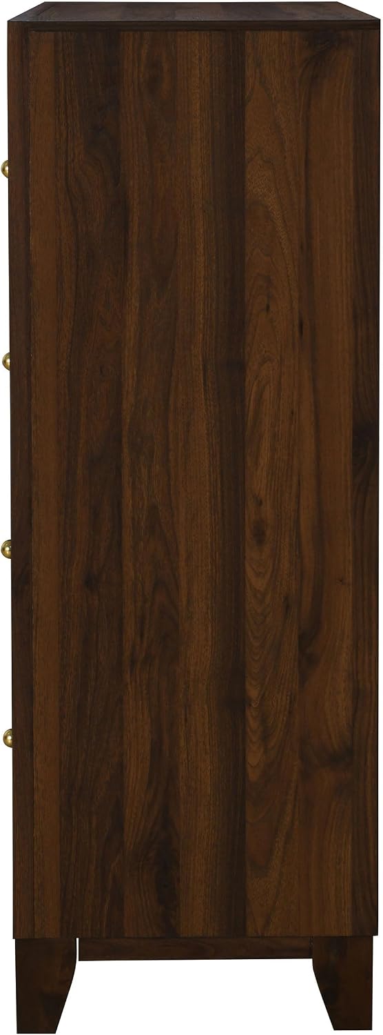 Coaster Home Furnishings - Welsley - Wood - 4-Drawer Chest with Gold Knobs, Mitered Trim and Angular Block Legs - Transitional - Bedroom - Walnut - 223445
