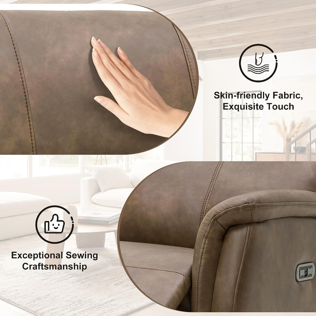 MROYAL Recliner Chair with USB & Type-C Port Faux Leather Recliner Chairs for Adults Recliner Sofa with Adjustable Footrest Recliner Chairs for Living Room, Office, Bedroom, Small Spaces, Brown