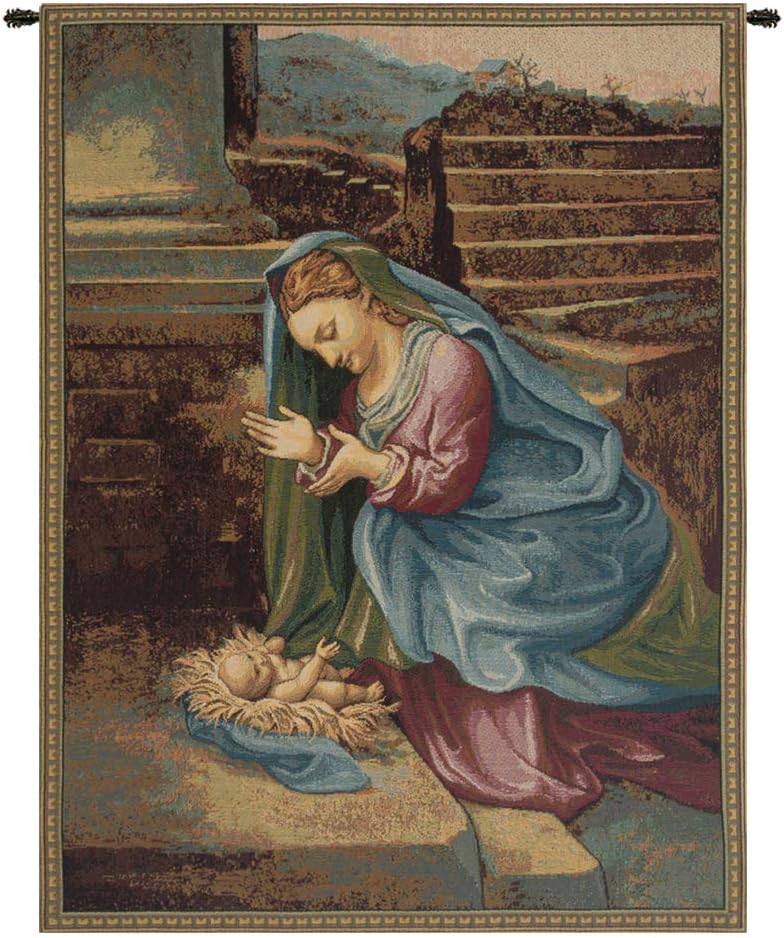 Charlotte Home Furnishings Inc. Madonna Adoring The Child Italian Tapestry Wall Hanging 26 X 20 Inch Viscose Cotton And Polyester Blend Wall Art Perfect For Home Decor And Wall Decor By Raphael