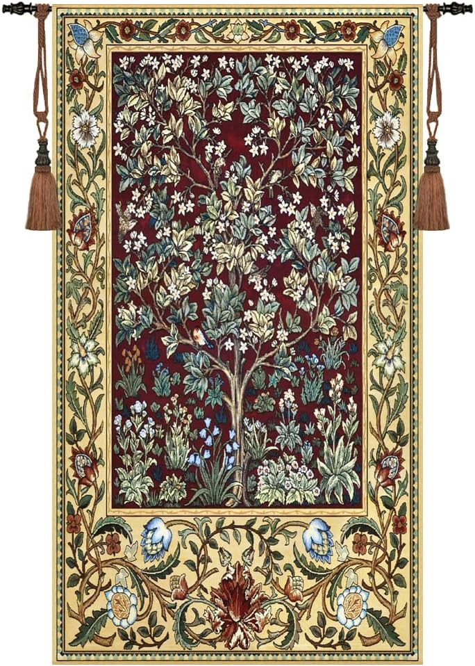 Aubelin Tapestry Long Ruby William Morris Tree of Life Fine Art Tapestry Wall Hanging Size 63'x35'