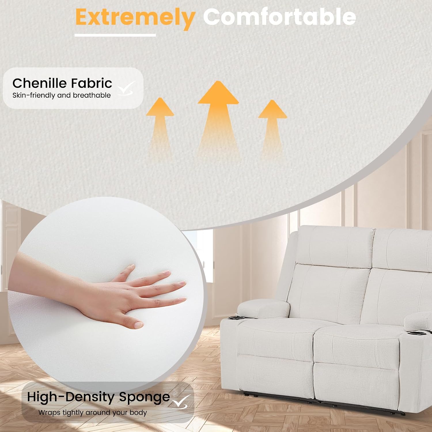 Loveseat Recliner, Loveseat Sofa with Adjustable Footrest, Wall Hugger Recliner for Living Room & Home Theater & RV(Beige)