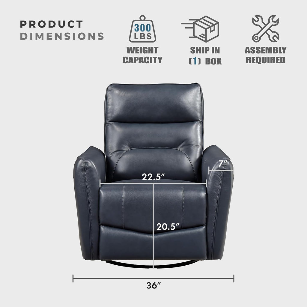 Lexicon Swivel Glider Reclining Chair, Top Grain Leather Match Manual Recliner, Comfy Nursery Glider Recliner, Swivel Reclining Chair for Living Room/Office/Bedroom/Apartment, Dark Blue
