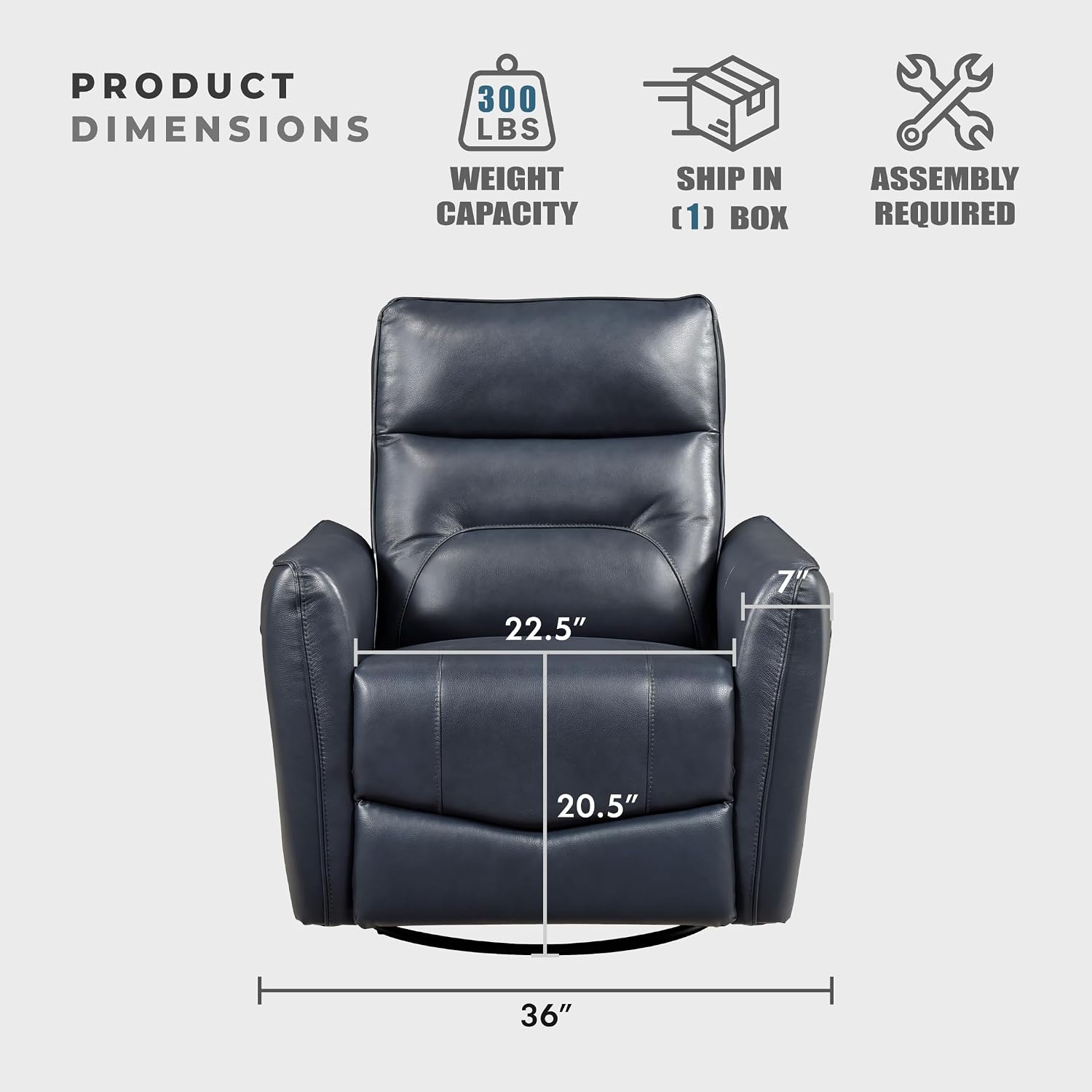 Lexicon Swivel Glider Reclining Chair, Top Grain Leather Match Manual Recliner, Comfy Nursery Glider Recliner, Swivel Reclining Chair for Living Room/Office/Bedroom/Apartment, Dark Blue