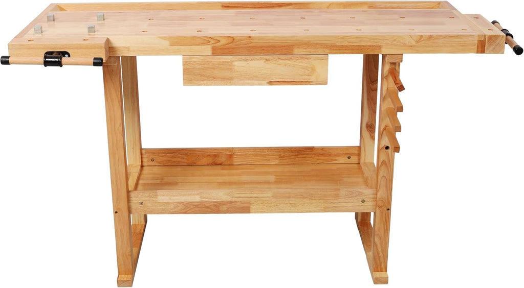 Montary 55' Wood Workbench, Heavy Duty Woodworking Bench with Adjustable Handle, 300Lbs Load Capacity Woodworking Table Work Bench with Drawer & Shelf for Garage, Workshop, Home Storage