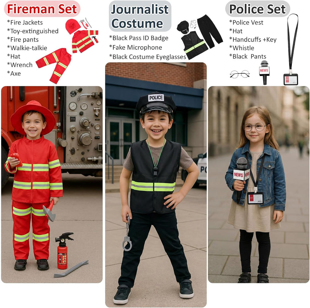 Vicenpal 15 Sets Toddler Dress up Clothes Kids Role-Play Costumes Police Firefighter Doctor Nurse Astronaut Barista Director Postman Laborer Chef Gardener Explorer Scientist Reporter Sanitation Worker