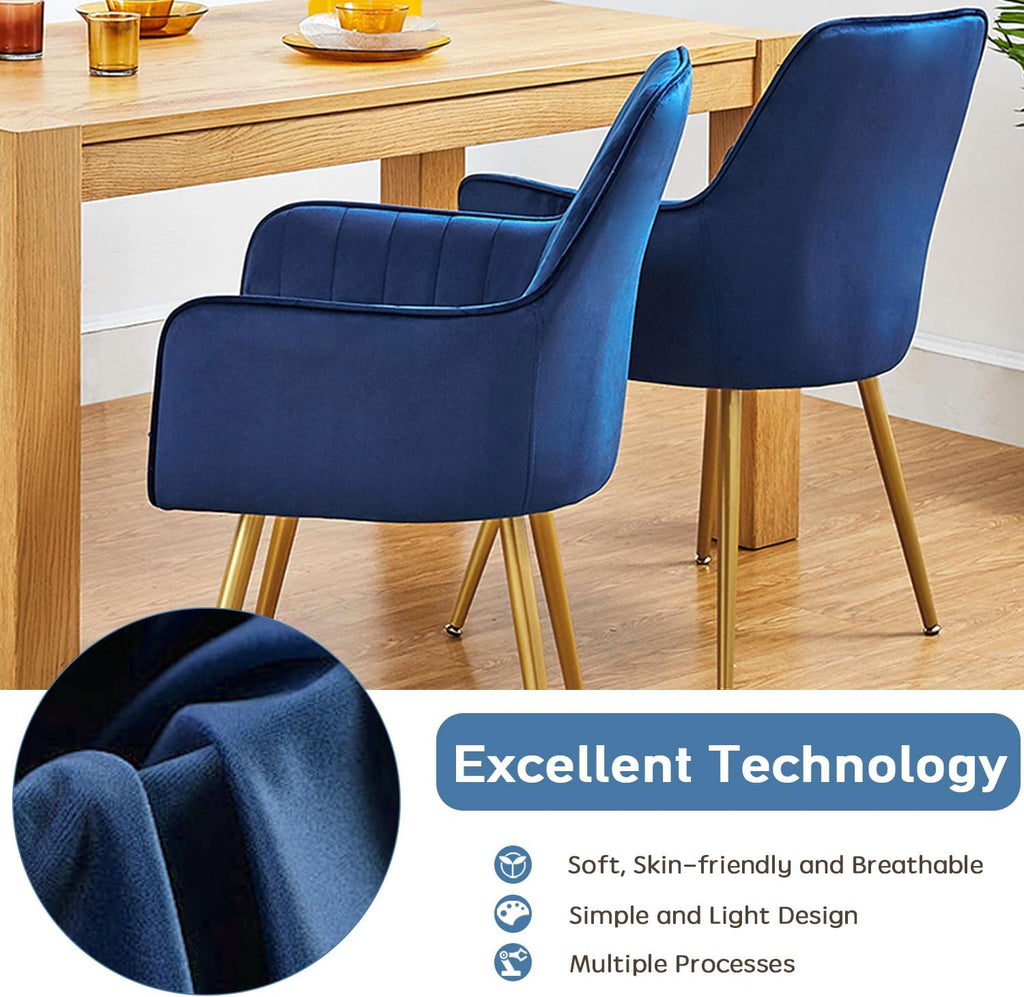 CangLong Furniture Modern Living Dining Room Accent Arm Chairs Club Guest with Gold Metal Legs, Set of 2, Navy Blue