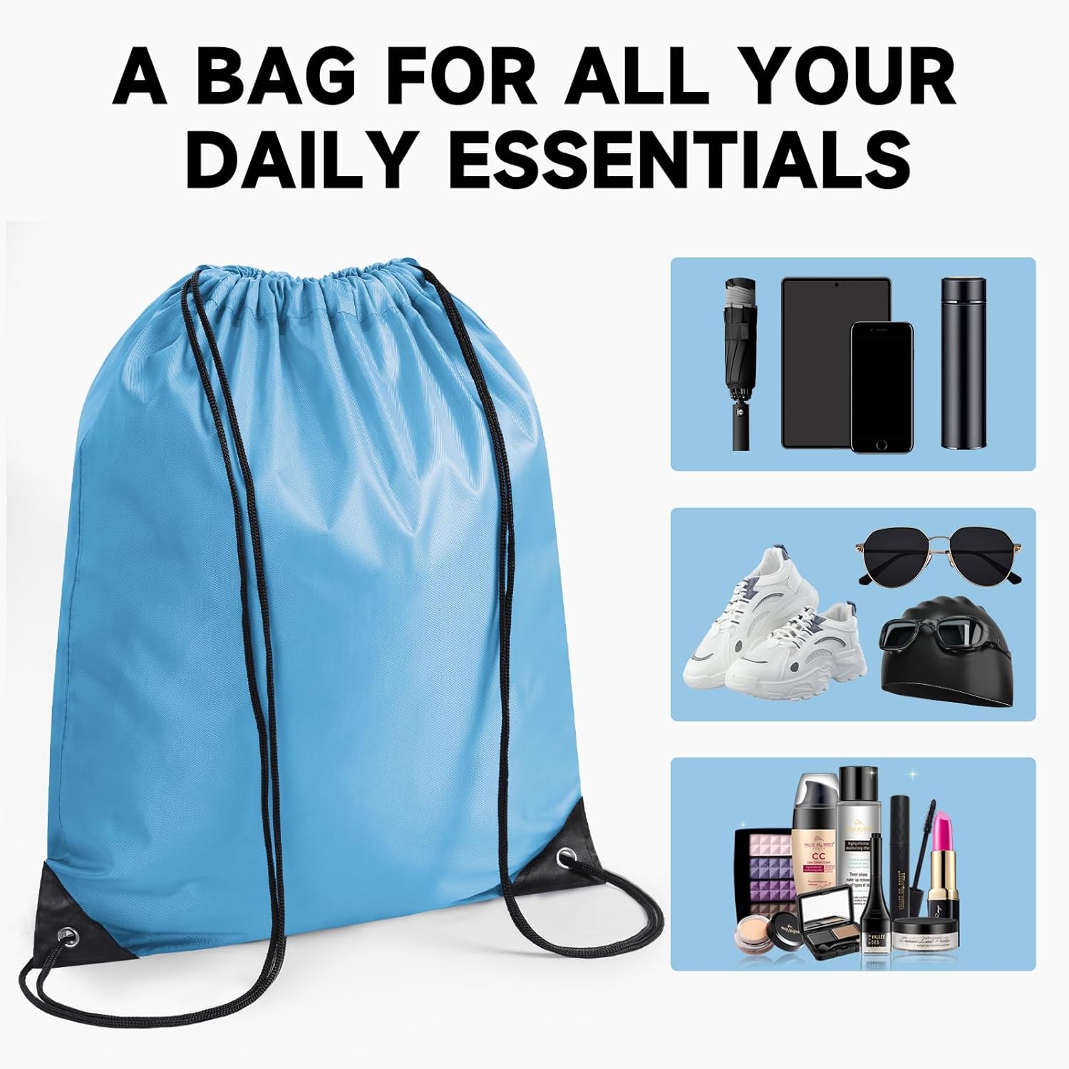 Custom Drawstring Backpacks With Your Logo, 1000 Pack Personalized Text Drawstring Bags String Bag Bulk, Great for Travelling, Gym and for Everyday Use (White)