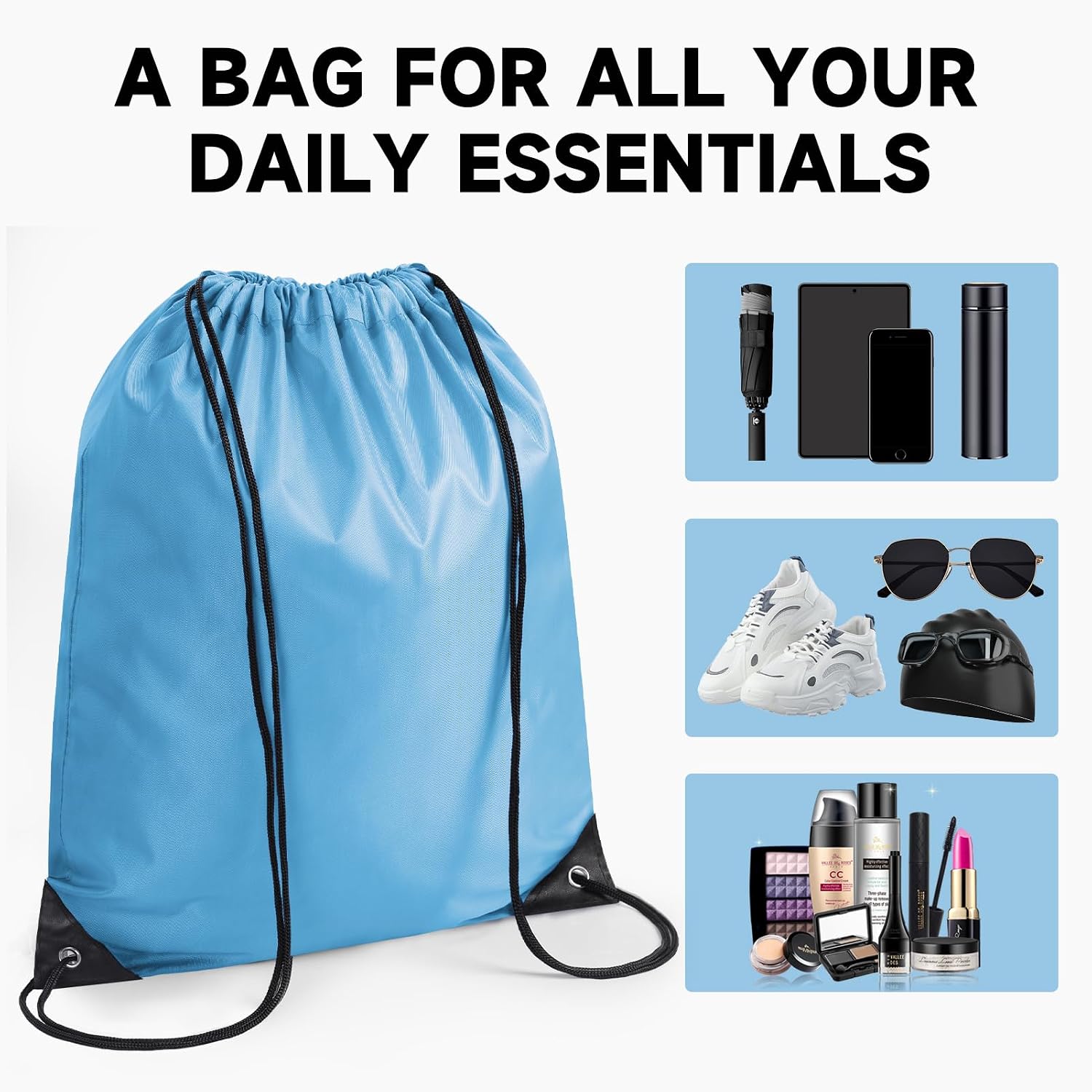 Custom Drawstring Backpacks With Your Logo, 500 Pack Personalized Text Drawstring Bags String Bag Bulk, Great for Travelling, Gym and for Everyday Use (White)