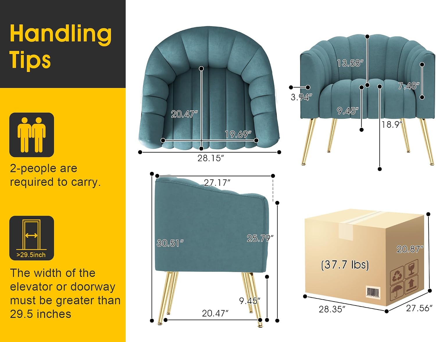 Dewhut Oversized Pumpkin Couch Accent Chair, Modern Comfy Velvet Upholstered Barrel Chairs, Luxury Single Sofa Armchair for Living Room, Waiting Room, Office and Vanity, (Blue)