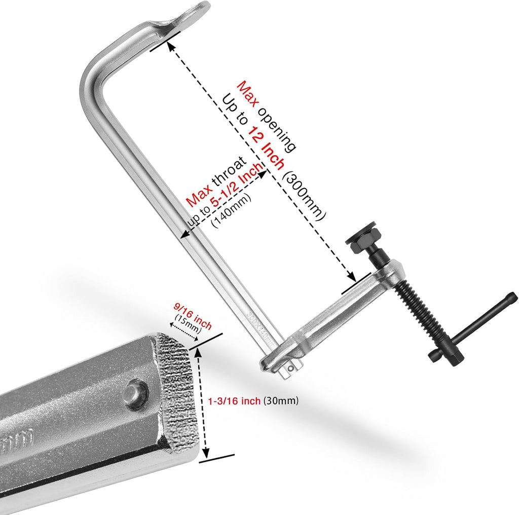 4-Pack 12-Inch Heavy-Duty F-Clamps for Welding, Woodworking & Metalworking–3450 Lbs Load Capacity,5-1/2 Inch Throat Depth, All-Steel Construction