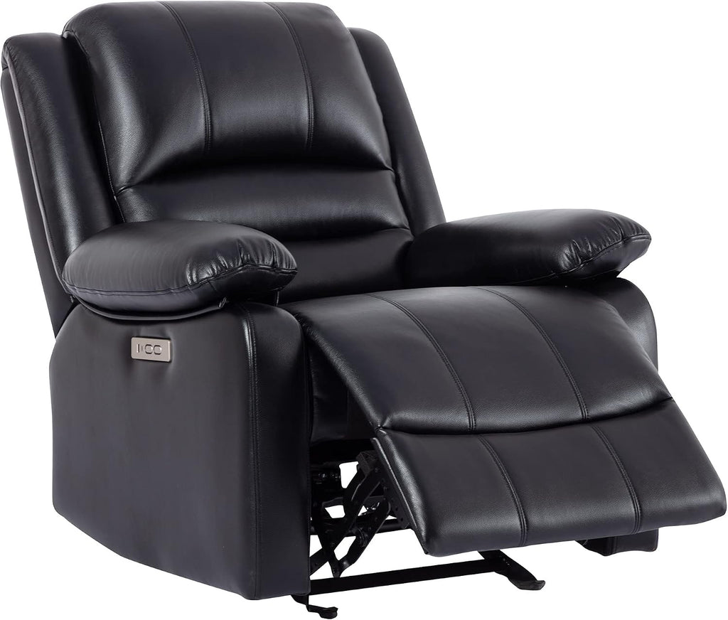 Watson & Whitely Power Recliner Chair for Adults, Faux Leather Electric Reclining Chair for Living Room, Upholstered Recliner with USB Port, Black