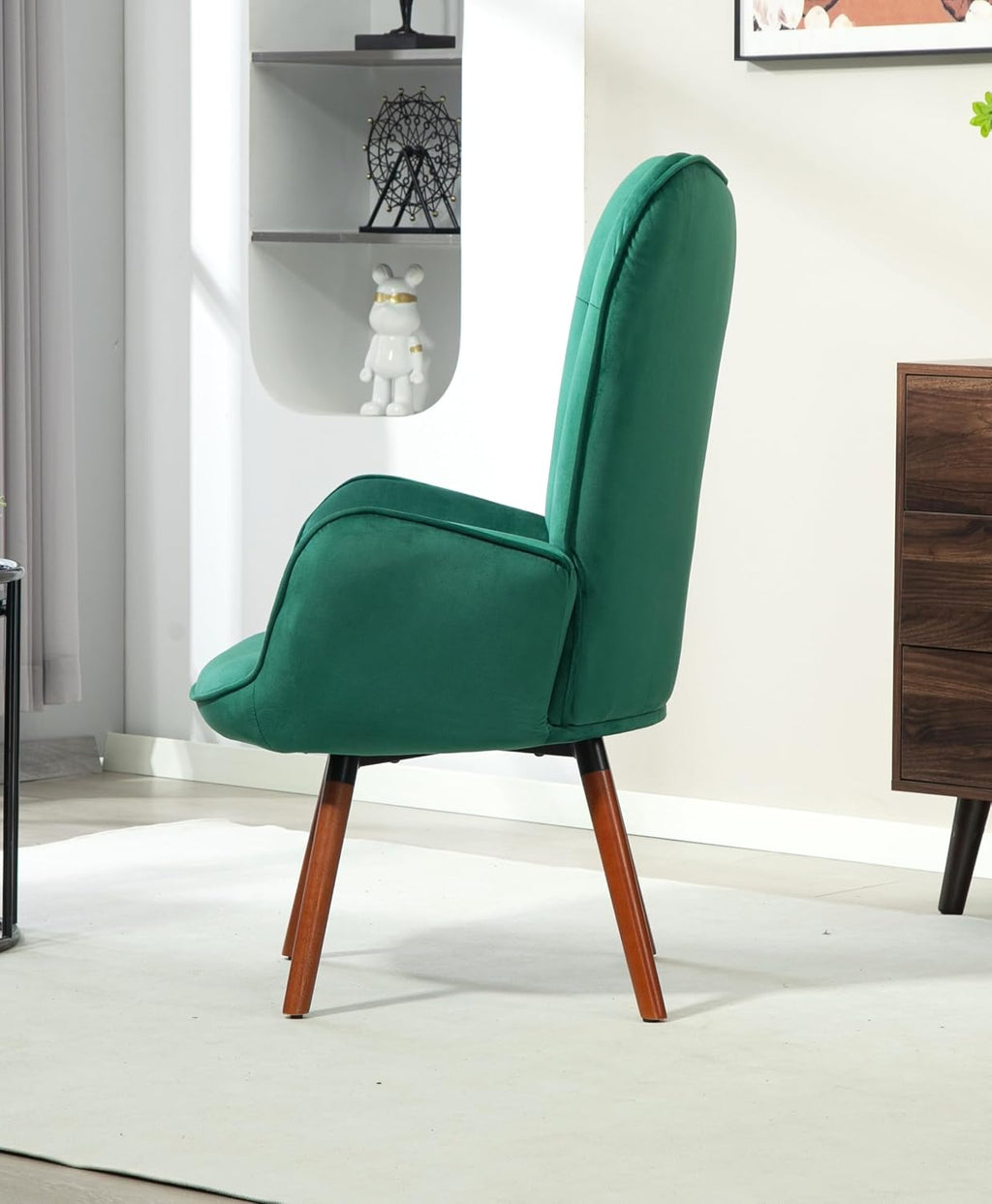 Container Furniture Direct Chic Accent Arm Chairs for Living Room, Bedroom, or Home Office, Button-Tufted Midcentury Armchair with Wingback Design and Splayed Legs, Green