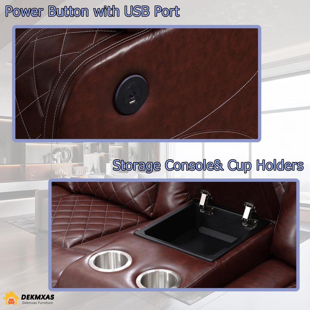 Living Room Set Brown Breathing Leather Sofa Living Room Furniture Set Power Recliner Manual Sofa,Loveseat and Chair with Cup Holders/Storage Console/LED Light for Living Room