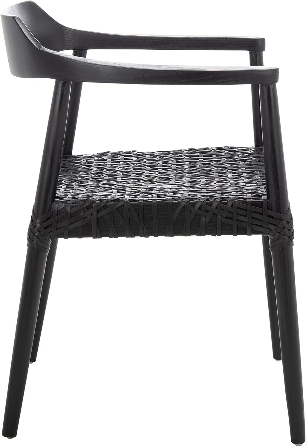 SAFAVIEH Home Collection Munro Black Sungkai Wood/Black Leather Woven Accent Chair (Fully Assembled)