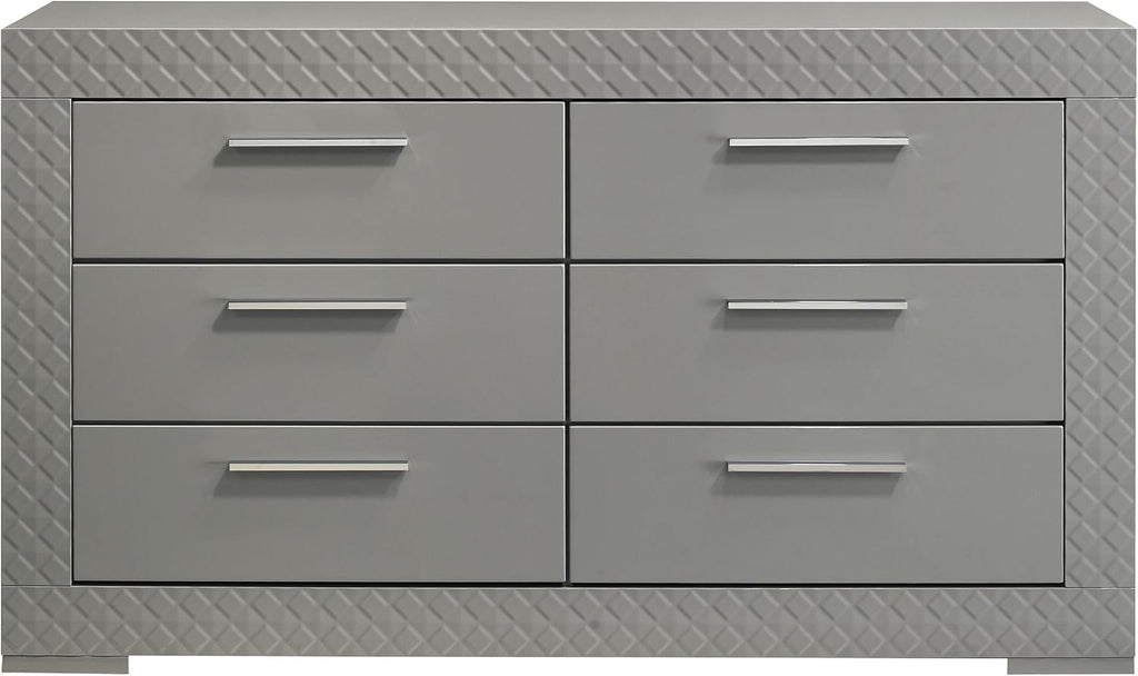 Coaster Home Furnishings - Ives - Wood - 6-Drawer Dresser with Contemporary Style, Tile Emboss, Felt-Lined Top, Metal Handles, Metal Extension Glides - Bedroom - Grey High Gloss - 224973