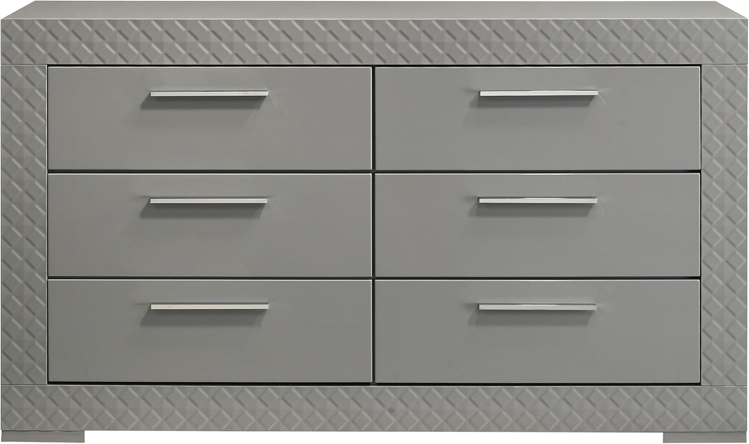 Coaster Home Furnishings - Ives - Wood - 6-Drawer Dresser with Contemporary Style, Tile Emboss, Felt-Lined Top, Metal Handles, Metal Extension Glides - Bedroom - Grey High Gloss - 224973