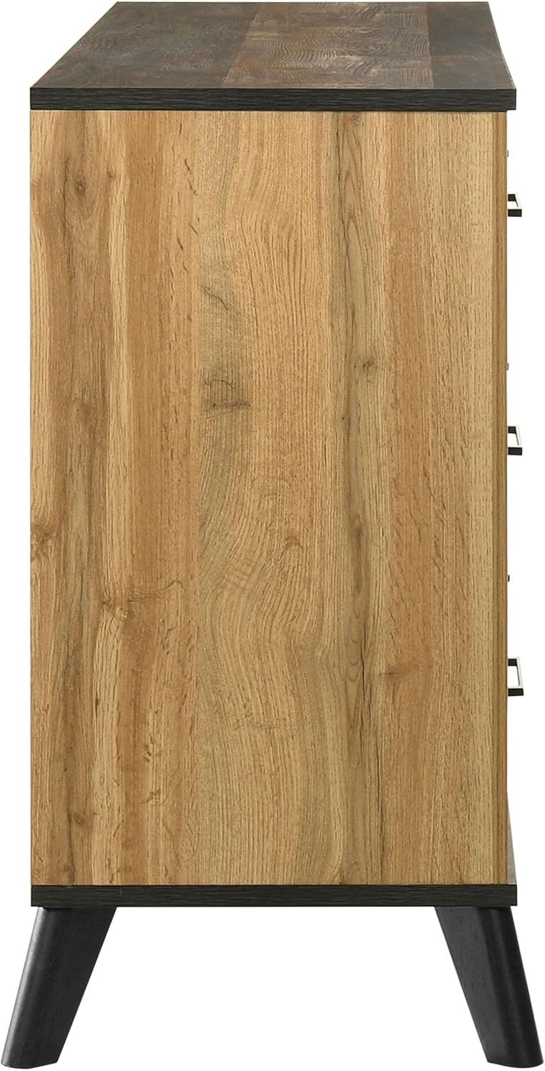 Coaster Home Furnishings - Kaywood - Engineered Wood - 6-Drawer Dresser with Mid-Century Modern Style, Two-Tone Design, Black Pull Handles, Weathered Brown Top Finish - Bedroom - Natural Pine - 225003