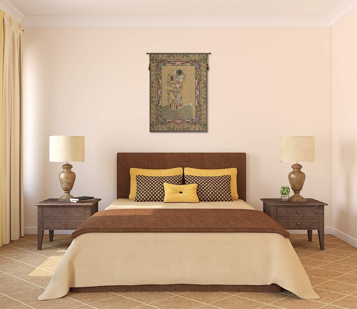 C Charlotte Home Furnishings Inc The Kiss European Tapestry Wall Hanging | Viscose Cotton and Polyester Blend Wall Art | 36 in. x 26 in | Home Decor Accents | Inspired by Gustav Klimt