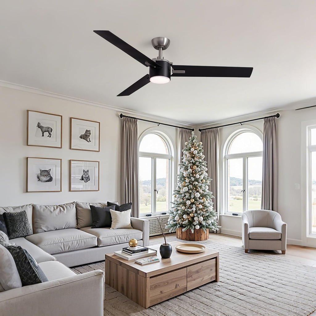 56 Inch Black Ceiling Fans with Lights, Reversible Quiet DC Motor, Modern Ceiling Fan with Light and Remote, Indoor/Outdoor Use