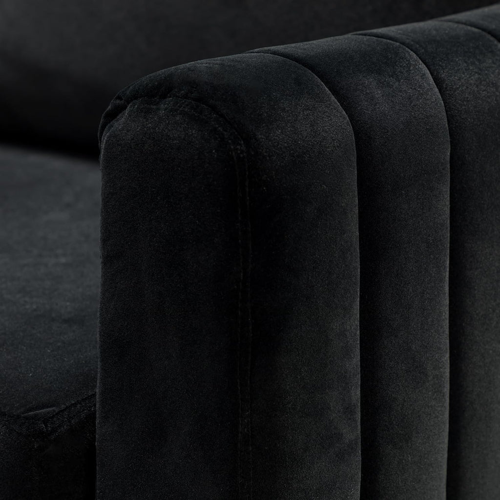 HULALA HOME Velvet Accent Club Chairs Set of 2, Modern Velvet Armchair Upholstered Accent Club Chairs Sofa Chairs with Gold Metal Legs Mid-Century Barrel Leisure Comfy Reading Armchair, Black
