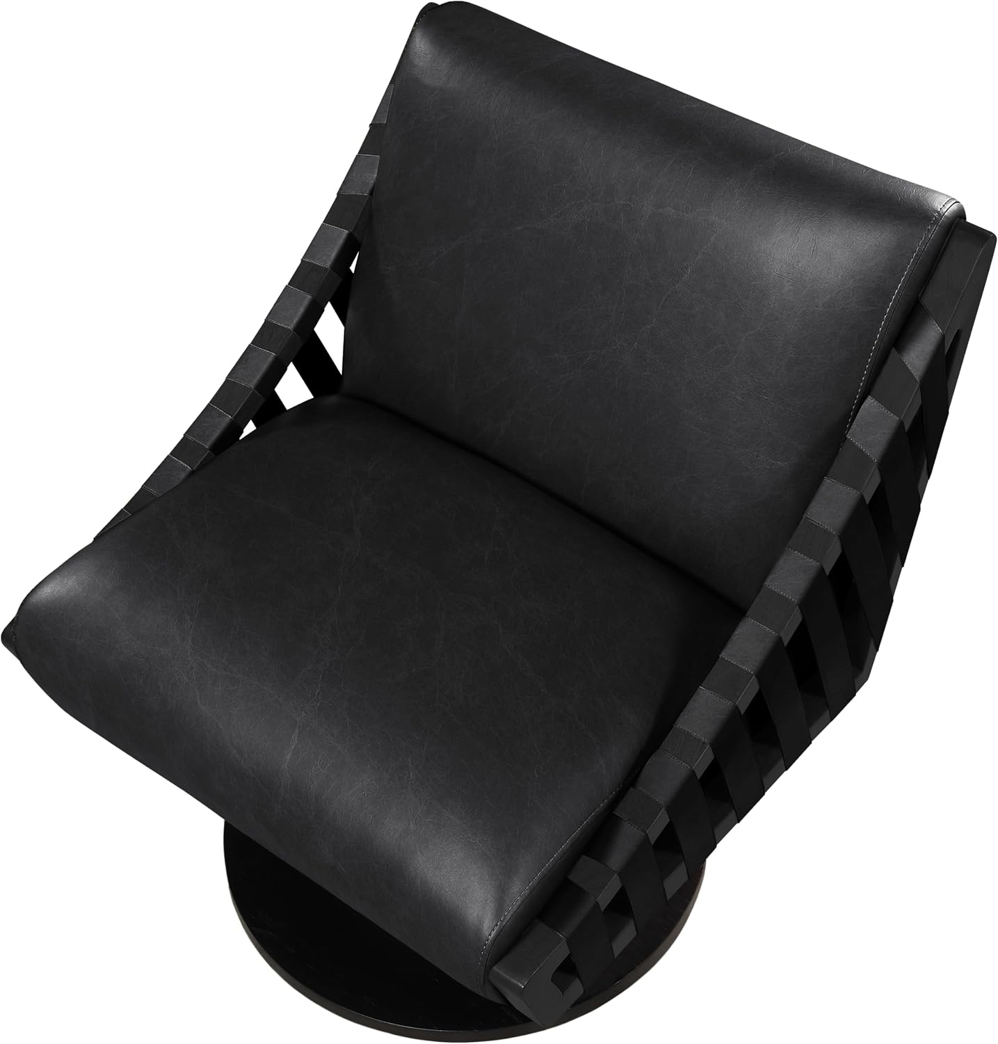 Meridian Furniture 33002Black Millwin Collection Art Deco Swivel Accent Chair with Rich Black Vegan Leather, Black Finish, Solid Wood Frame and Base, 28' W x 30' D x 32.5' H, Black