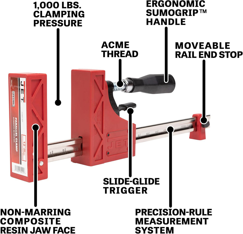 JET 31-Inch Woodworking Parallel Clamp, 1000 Lbs. Clamping Pressure (70431)