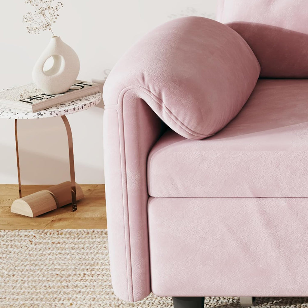 KEIKI 3 in 1 Full Pull Out Sofa Bed with Adjustable Backrest & Side Storage Pockets, Velvet Recliner Lounge Sofa for Small Living Spaces, Pink
