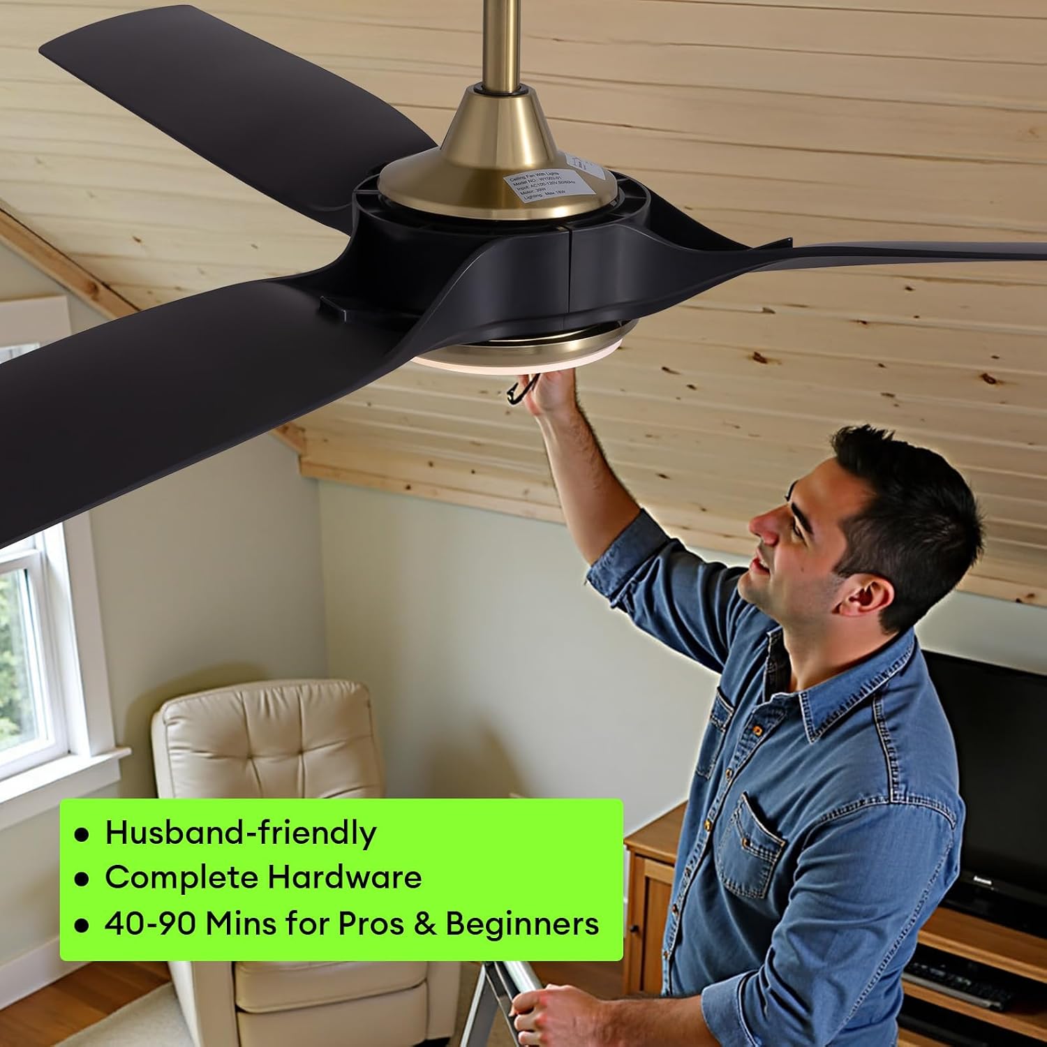 60 Inch Ceiling Fans with Lights and Remote Control, Modern Ceiling Fan with 6 Speeds, 3CCT, Quiet DC Motor, Reversible, Ceiling Fan for Living Room,Indoor and Outdoor