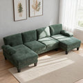 Karl home U-Shape Sectional Sofa Couch 111' Modern 4-Seat Sofa with Chaises Chenille Fabric Upholstered Covertible Couch with Wood Grain Legs for Living Room, Reception Room, Apartment, Green