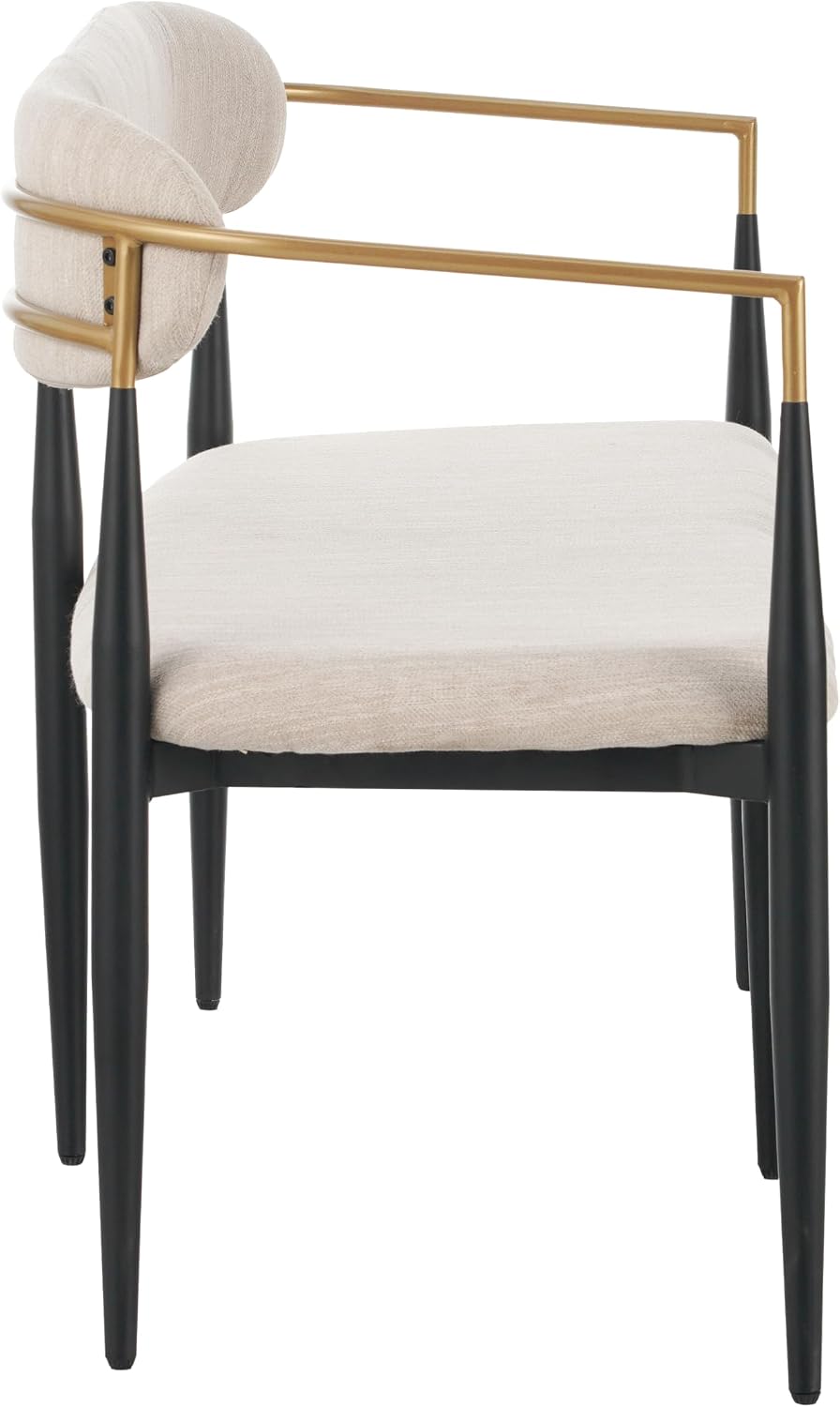 Christopher Knight Home Names Modern Metal Loveseat, Living Room Fabric Upholstered Settee, Curved Open Backrest 2-Seater Sofa, Cozy Couch for Bedroom, Apartment, Home Office, Black+ Gold + Beige