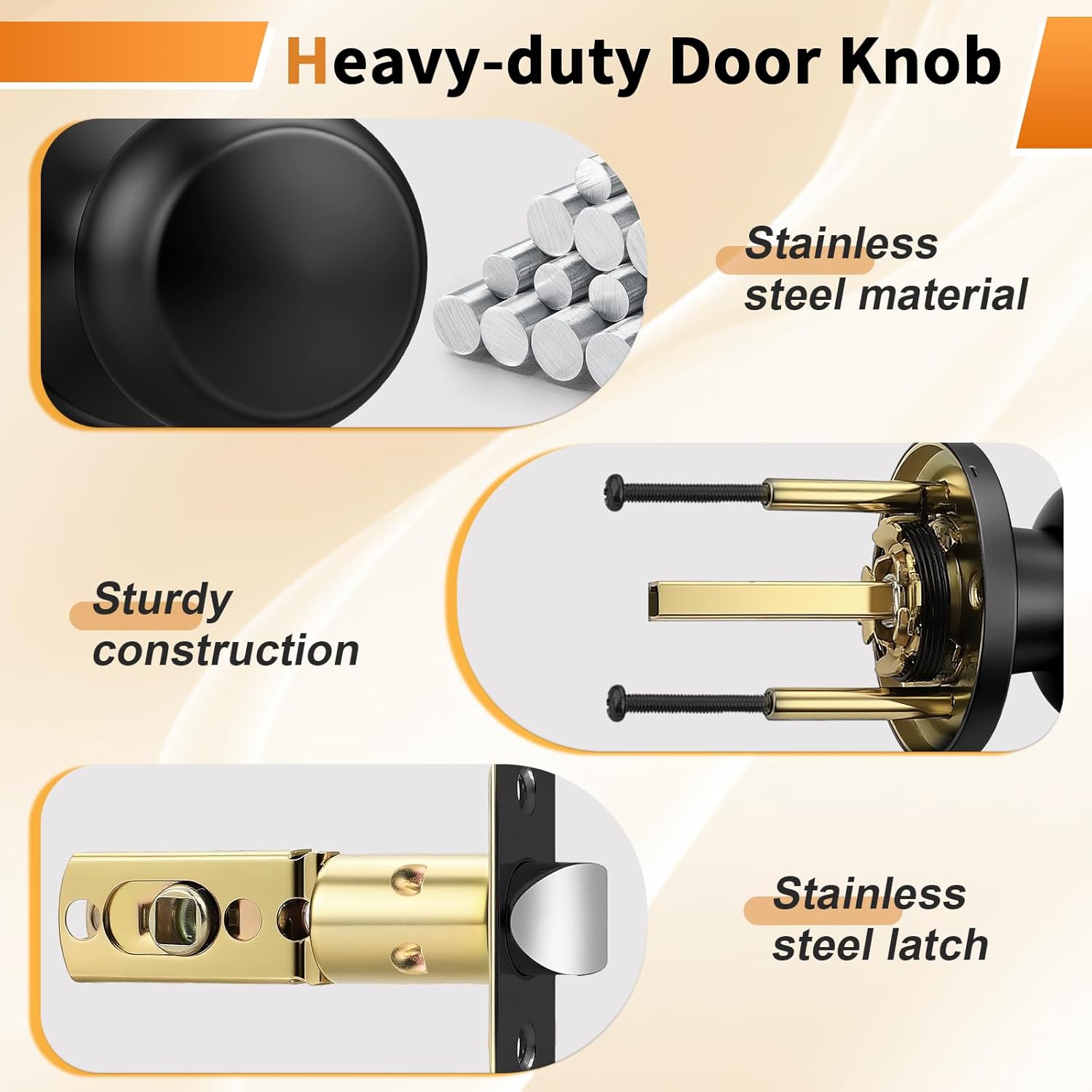 Probrico Interior Closet Door Knob, Black Door Knobs for Interior Doors, Hallway Passage Door Knob with Round Ball Knob, 12 Pack