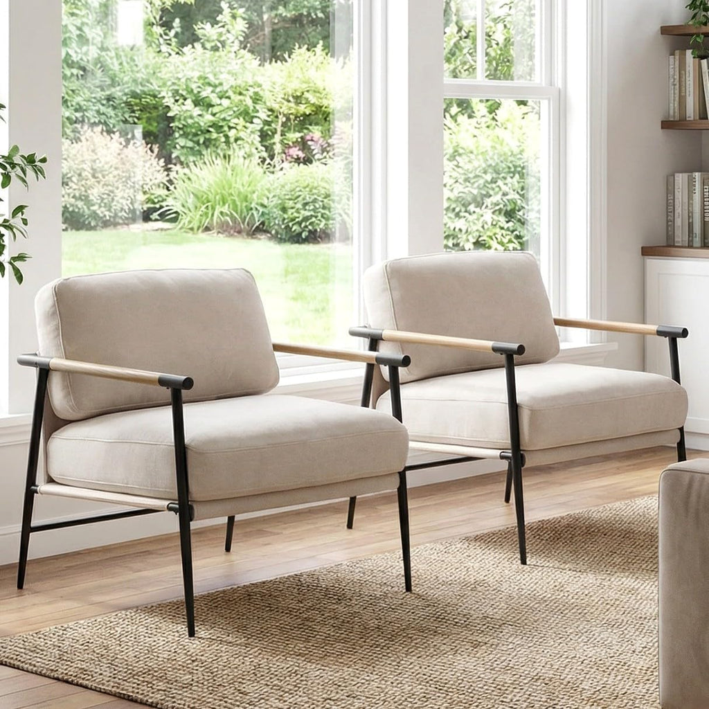 LukeAlon Mid Century Chenille Accent Chairs Set of 2, Ultra Soft Living Room Chairs with Metal Legs Modern Armchair Lounge Chairs Upholstered Comfy Leisure Chair for Bedroom Reception Area, Beige
