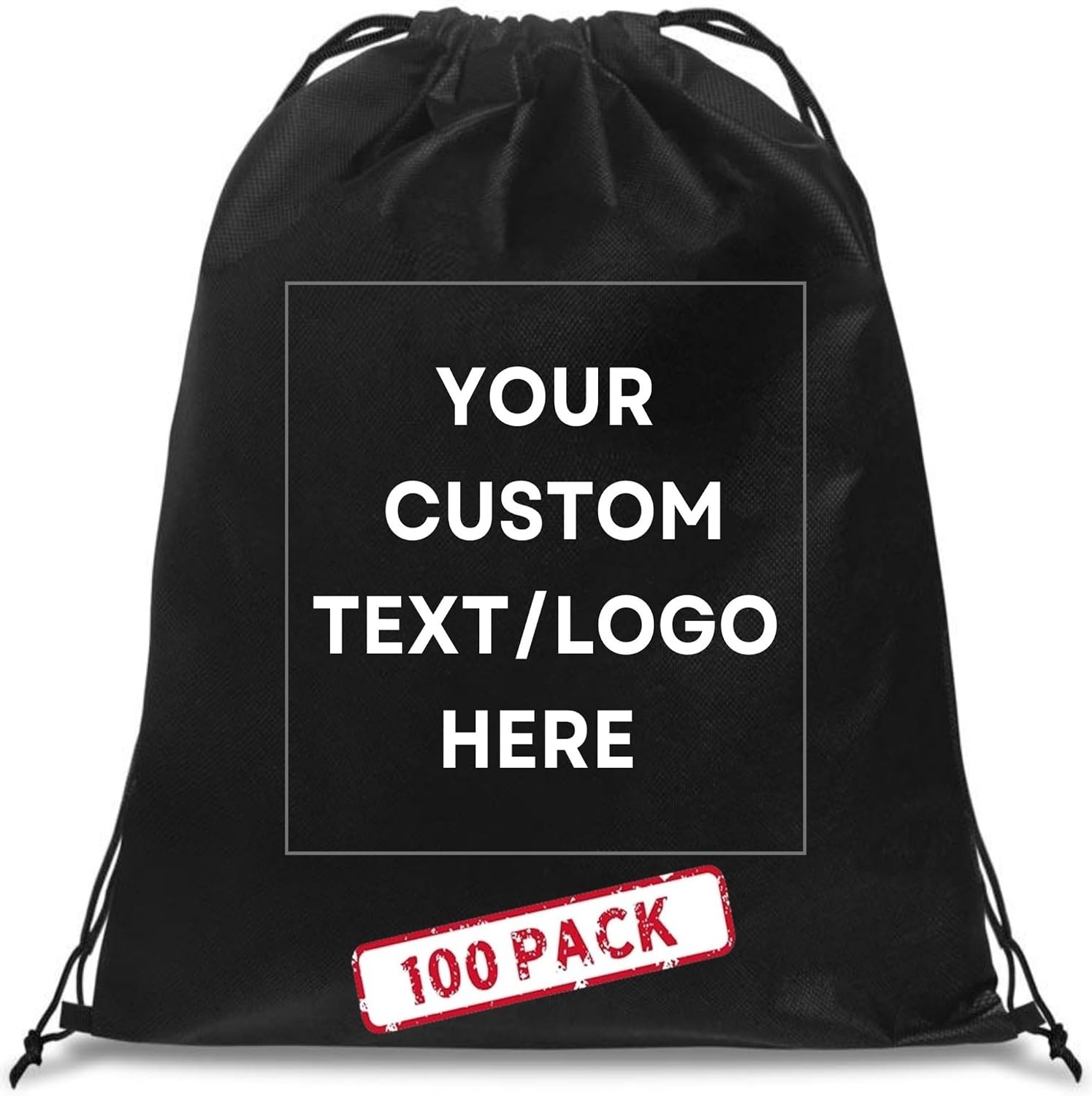 HANDSY Non-Woven Custom Drawstring Bags - Personalized Drawstring Backpack- Custom Bags with Logo for Traveling,Gym and Everyday Use (100, Black)
