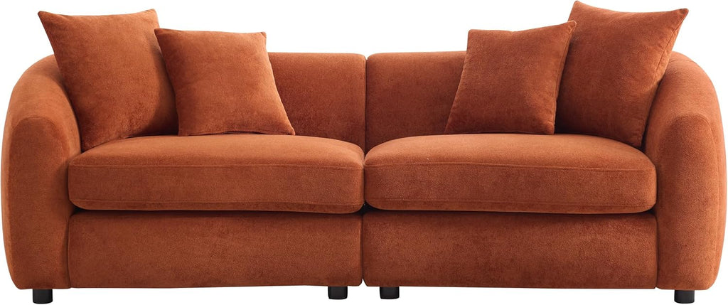 Christopher Knight Home Taliyah 87' Cozy Velvet Upholstered Lounge Sofa, 3-Seater Curved Home Sofa Living Room with 4 Pillows, Sturdy Wooden Frame Lounge Chair Indoor, Couch with Thick Cushion, Orange