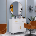 OmySalon Wall Mount Salon Station, Barber & Hair Stylist Station with Round Mirror, Hair Dryer Holders, Storage Cabinet & Adjustable Shelf, Beauty Spa Dresser, White