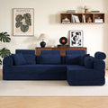 KEIKI 6-in-1 Folding Convertible High Back Sofa Sleeper, 106' Oversized Modular Sectional Corduroy Upholstered L Shape Couches for Living Room, Head Support Comfort for Large Apartment Bedroom, Blue
