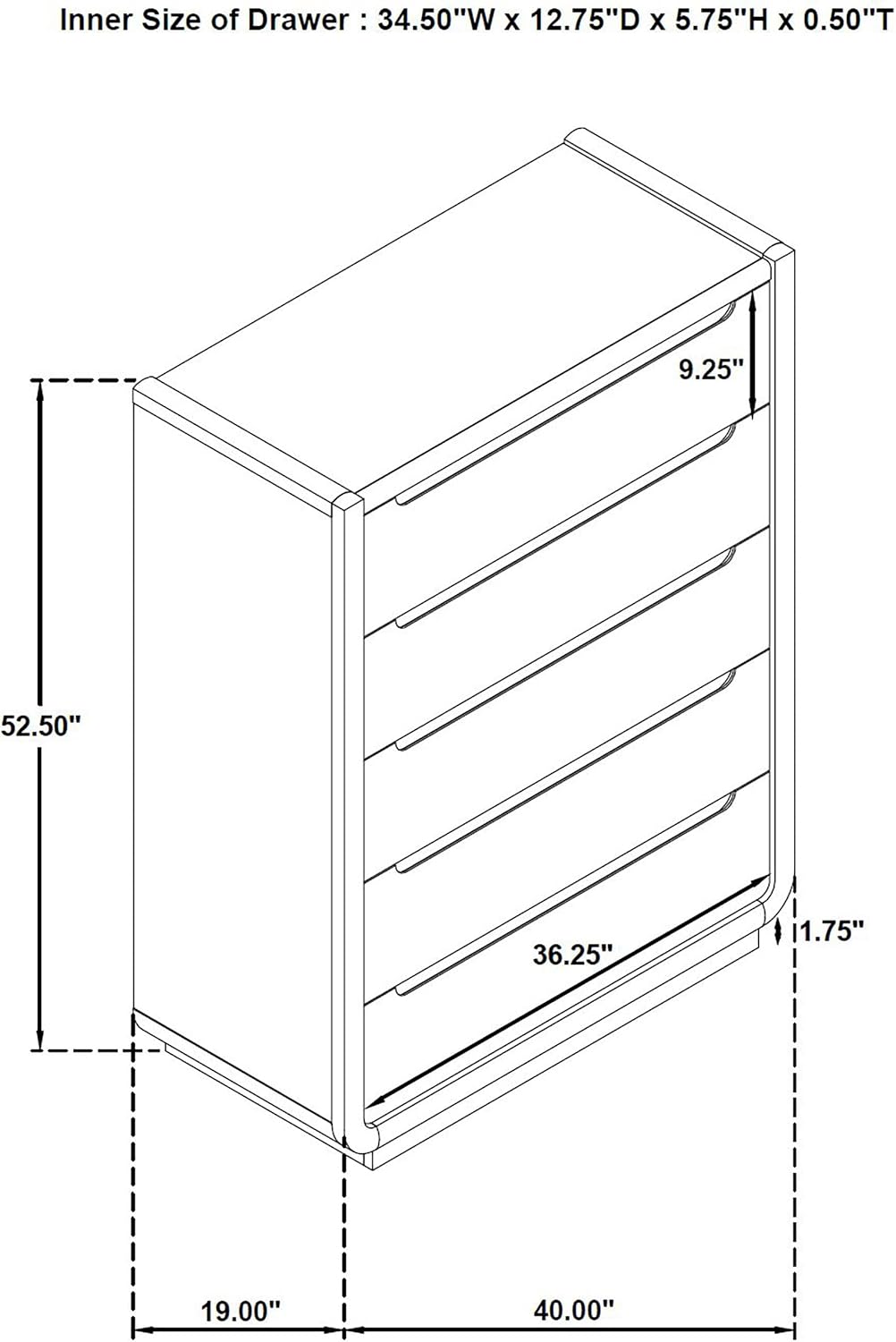 Coaster Home Furnishings - Leandro - Wood - 5-Drawer Chest with Recessed Pulls, Felt-Lined Top and Fully Enclosed Storage - Bedroom - Burnished Black - 222495