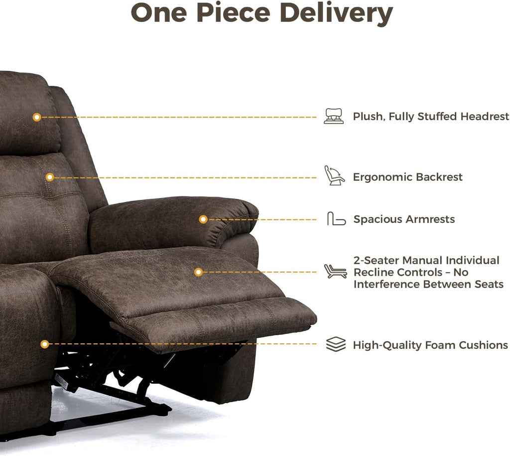 Oversized Manual Recliner Sofa, 86' Extra Wide 3 Seater Reclining Couch for Living Room, Dual Pull Handle Recliners, Upright Middle Seat, One-Piece Design No Assembly Required, Performance Fabric