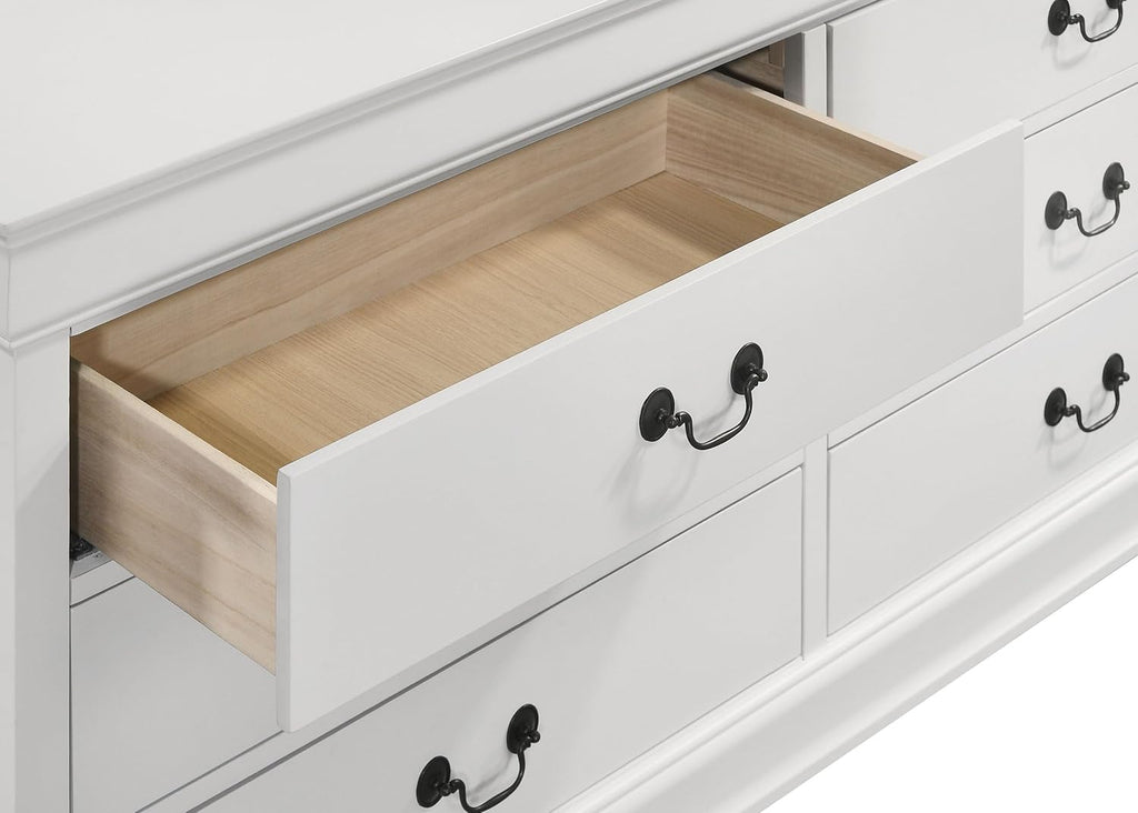 Coaster Home Furnishings - Louis Philippe - Wood - 6-Drawer Dresser with Traditional Style, Molded Trim, Bracket Feet, Center Metal Glides - Bedroom - White - 202443