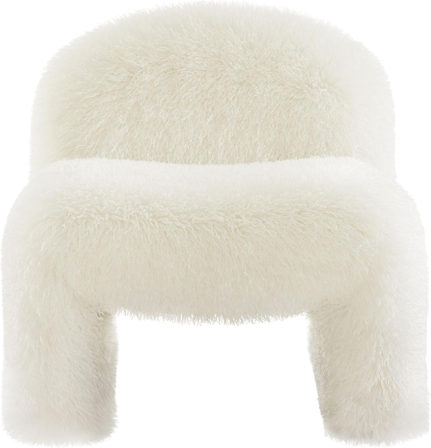 Modway Mina Faux Fur Accent Chair in White -,Furry Slipper Lounge Chair for Bedroom Or Living Room