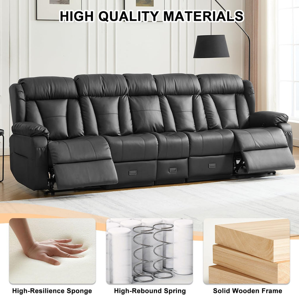 Loveseat Recliner Sofa,4 Seater Recliner Couch, Manual Reclining Loveseat with Console for Living Room, Home Theater Seating with AC/USB C/USB Ports Drawer Cup Holder (Black, 4 Seater + Console)