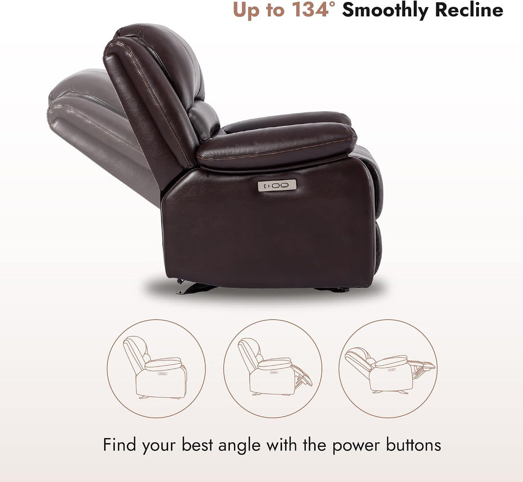 Watson & Whitely Power Recliner Chair for Adults, Faux Leather Electric Reclining Chair for Living Room, Upholstered Recliner with USB Port, Dark Brown
