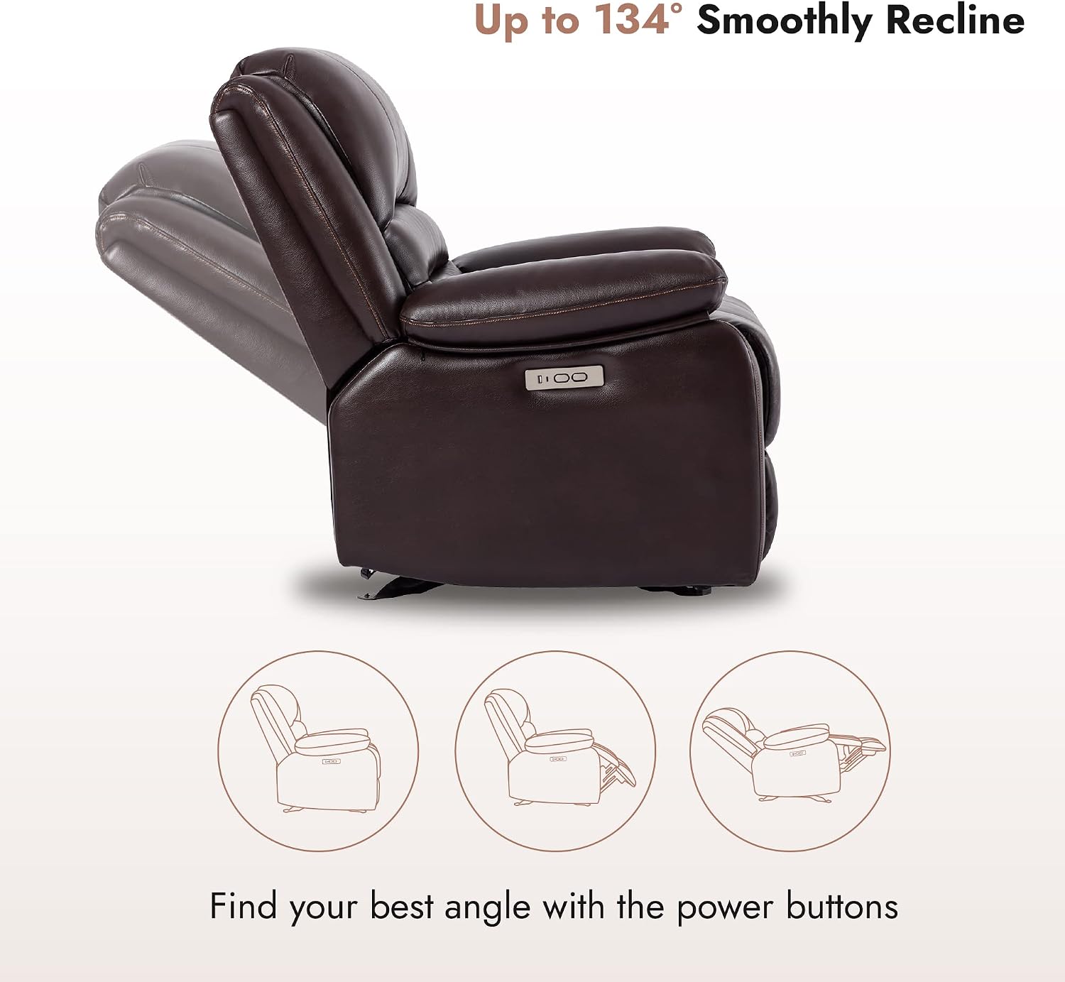 Watson & Whitely Power Recliner Chair for Adults, Faux Leather Electric Reclining Chair for Living Room, Upholstered Recliner with USB Port, Dark Brown